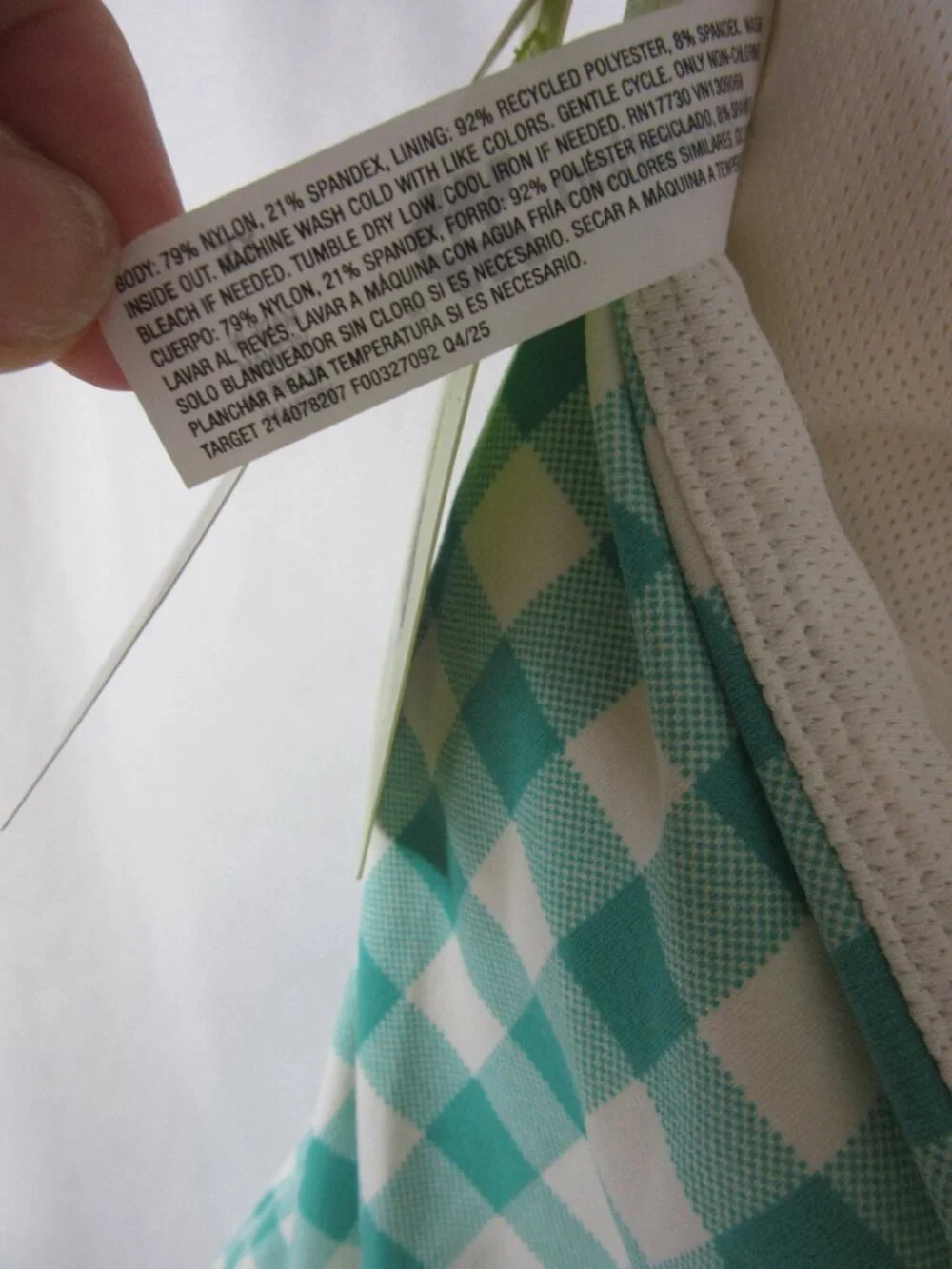 All in Motion 2 Piece Active Set Skort Halter Green White Gingham Size XS NWT